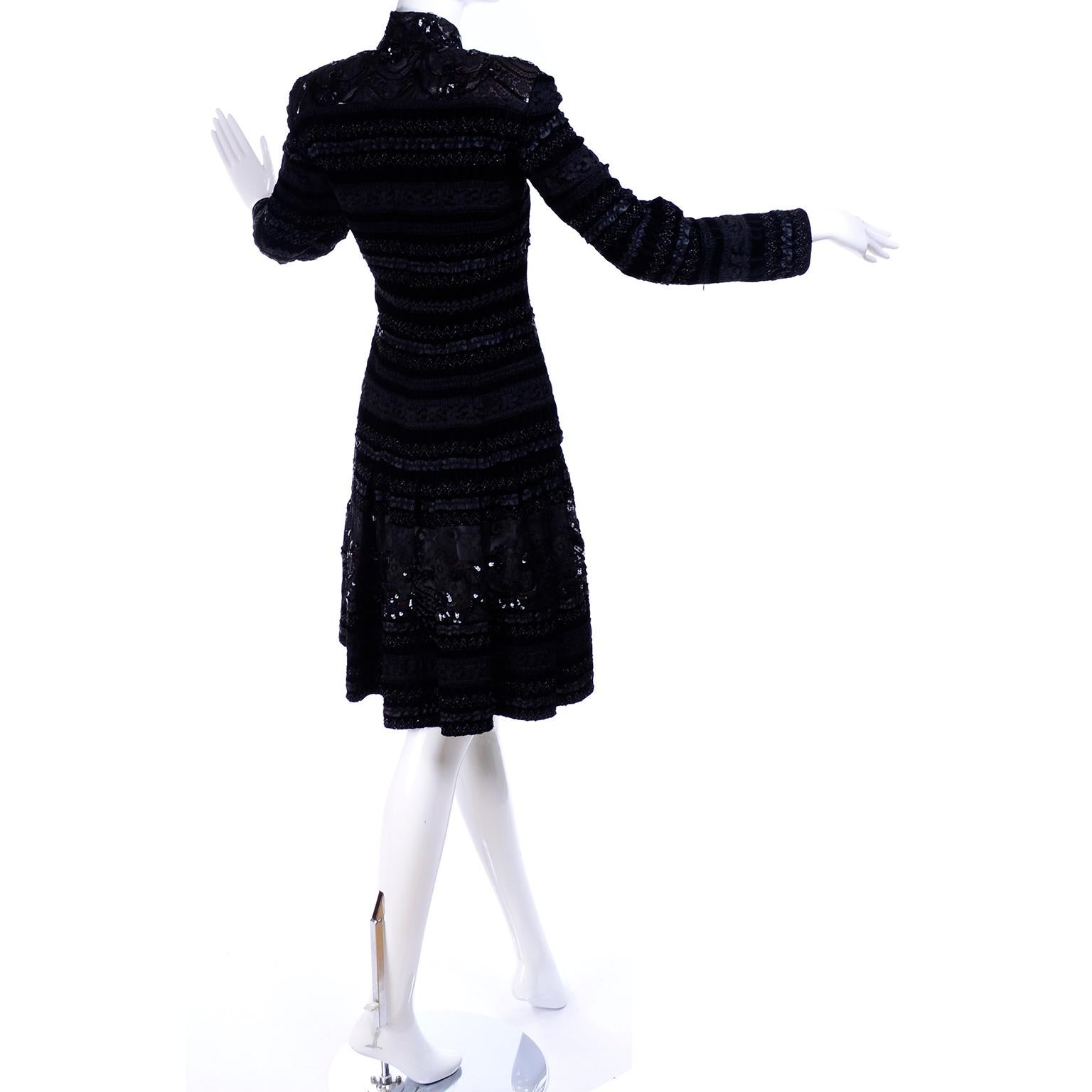 Emanuel Ungaro Vintage Black Velvet Dress W Lace Sequins Ribbons & Metallic Knit 1
