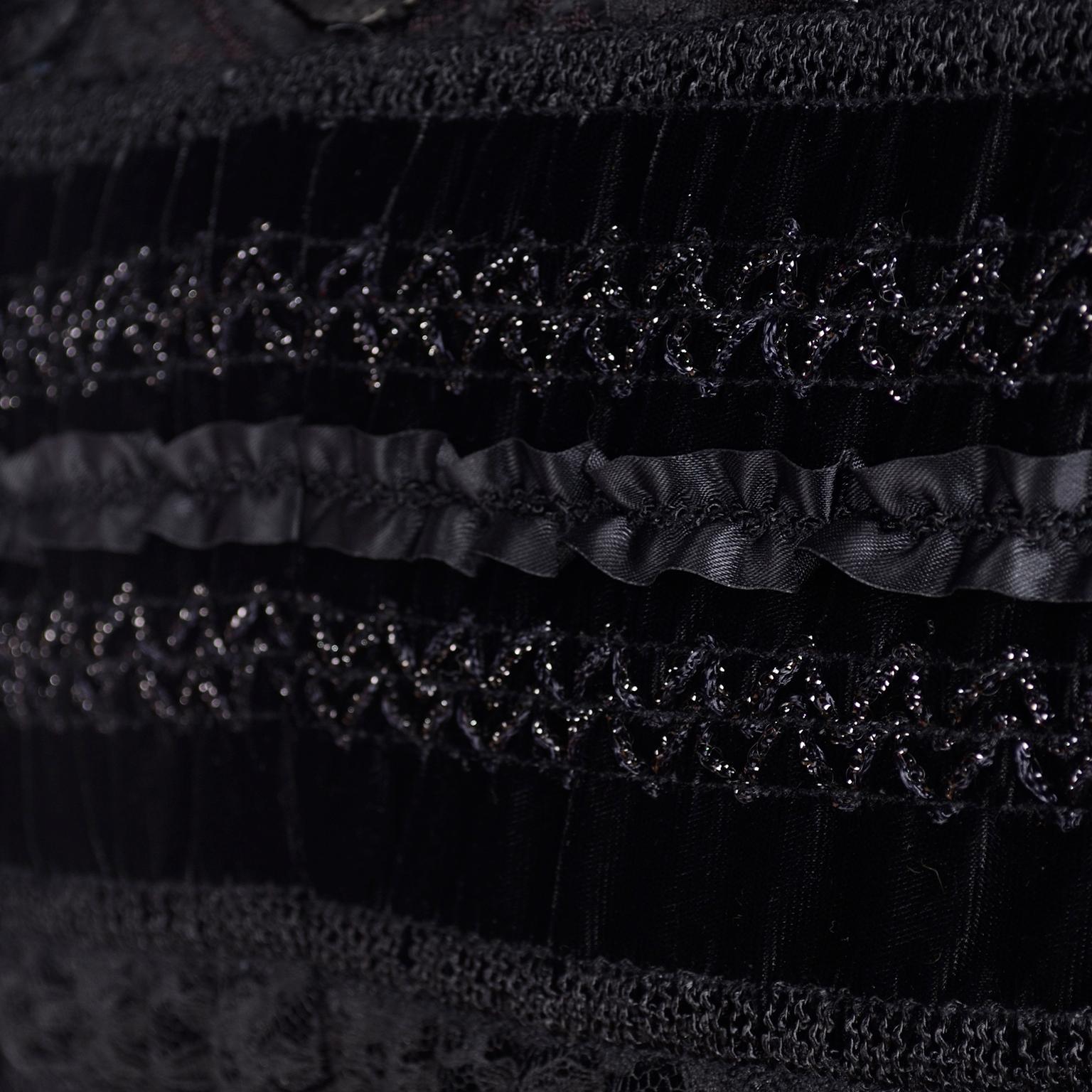 Emanuel Ungaro Vintage Black Velvet Dress W Lace Sequins Ribbons & Metallic Knit 2