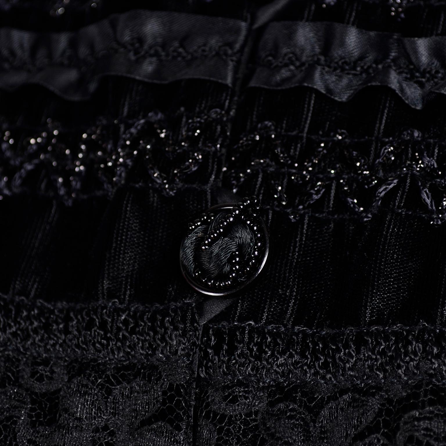 Emanuel Ungaro Vintage Black Velvet Dress W Lace Sequins Ribbons & Metallic Knit 4