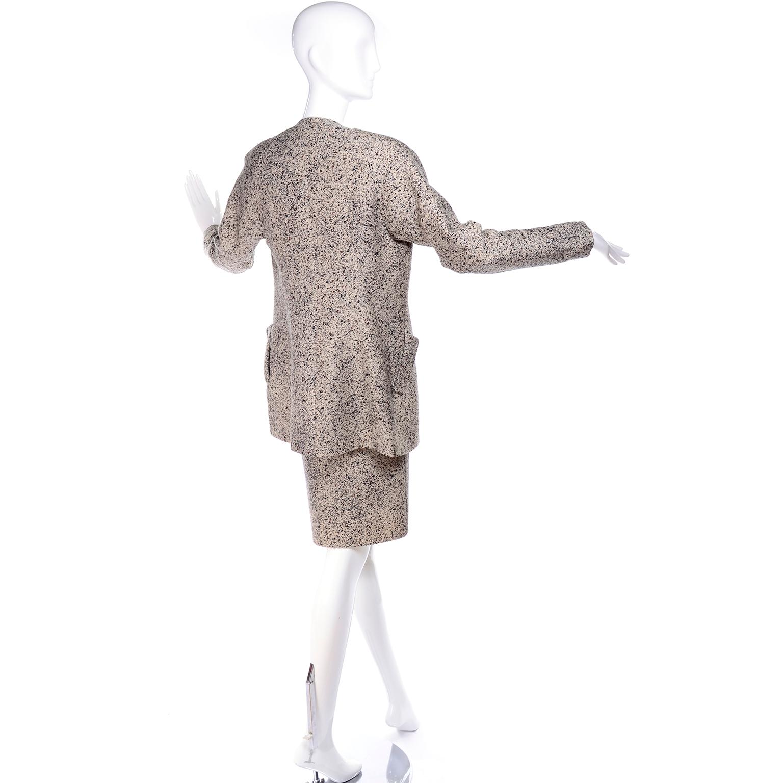 Women's 1990s Geoffrey Beene 3 Pc Outfit With Skirt Jacket & Top Suit in Speckled Knit For Sale