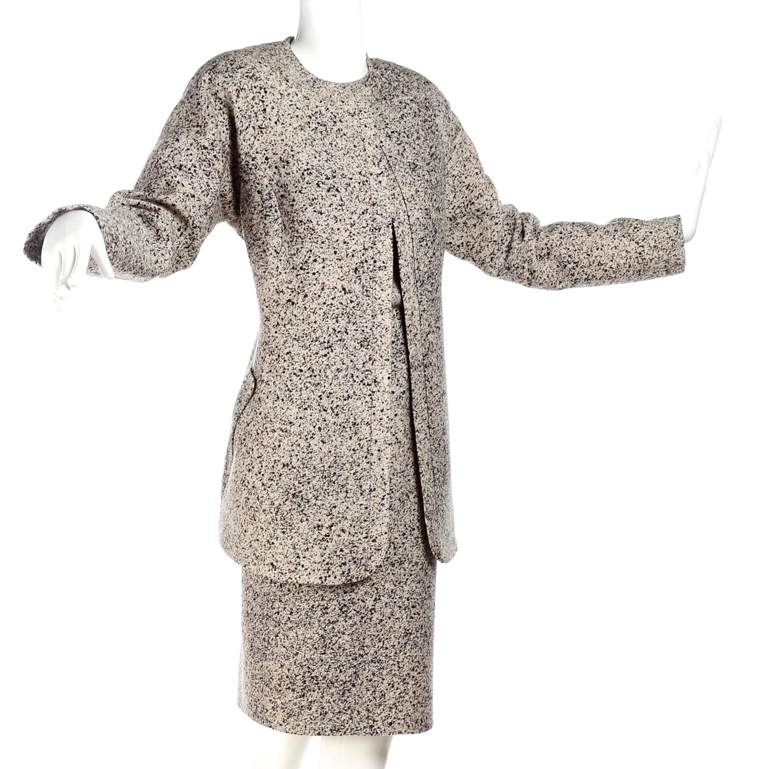 1990s Geoffrey Beene 3 Pc Outfit With Skirt Jacket & Top Suit in Speckled Knit For Sale 3