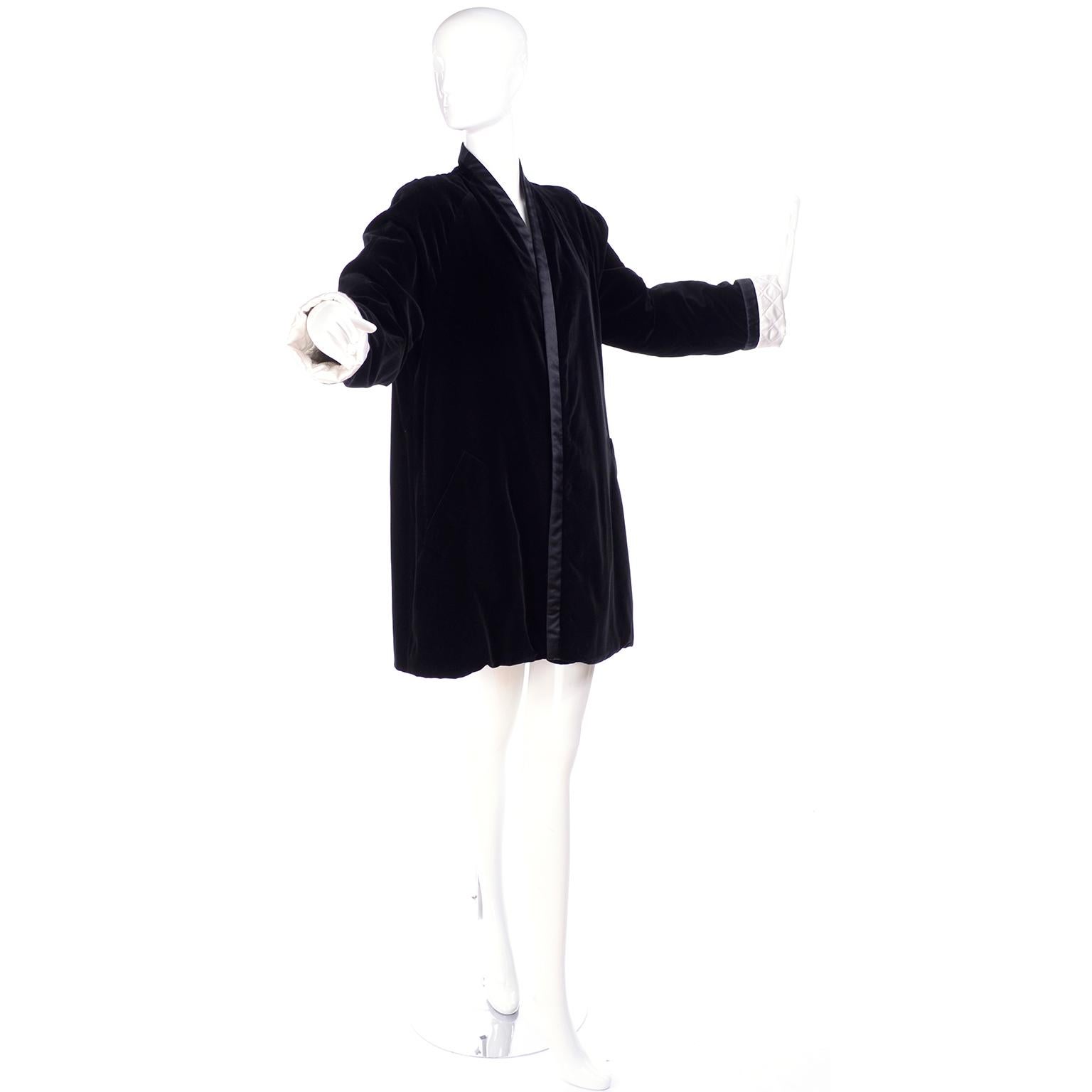 Escada Couture Black Velvet Evening Coat W/ Quilted Silk Ivory Lining ...