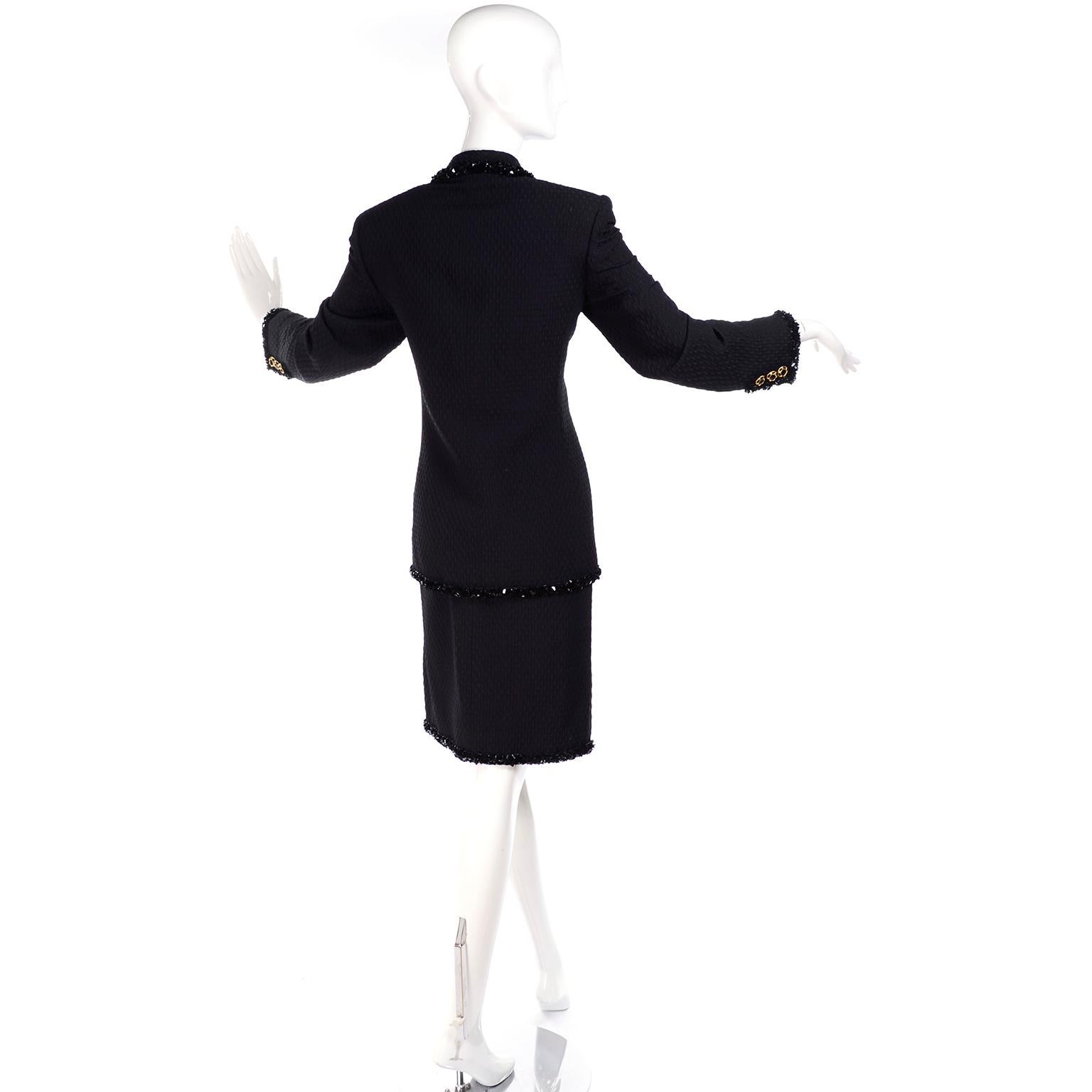 1996 Emaunel Ungaro Vintage Skirt & Jacket Black Runway Evening Suit w Sequins  1