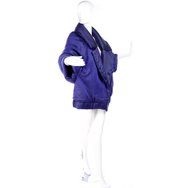 Women's Vintage Gianfranco Ferre Puffer Style Jacket  Purple Silk Coat w Dolman Sleeves For Sale