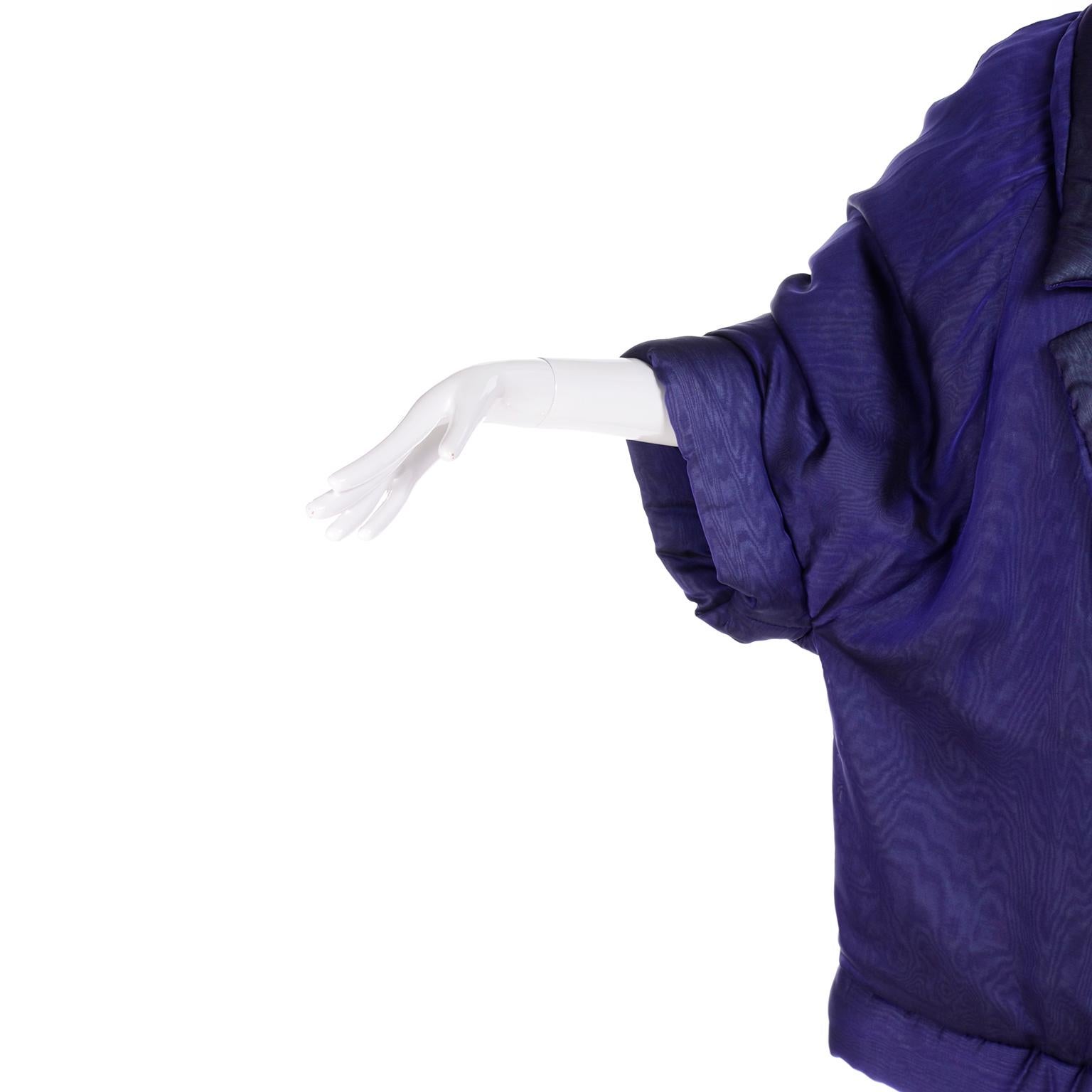 Vintage Gianfranco Ferre Puffer Style Jacket  Purple Silk Coat w Dolman Sleeves For Sale 5