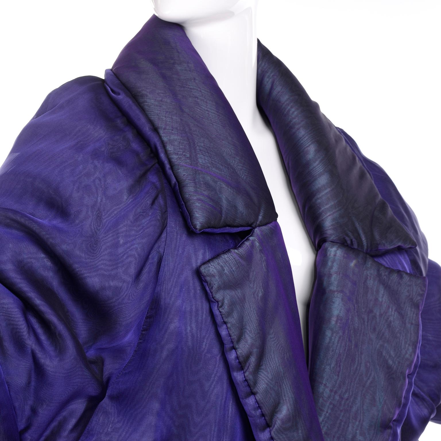 Vintage Gianfranco Ferre Puffer Style Jacket  Purple Silk Coat w Dolman Sleeves For Sale 9