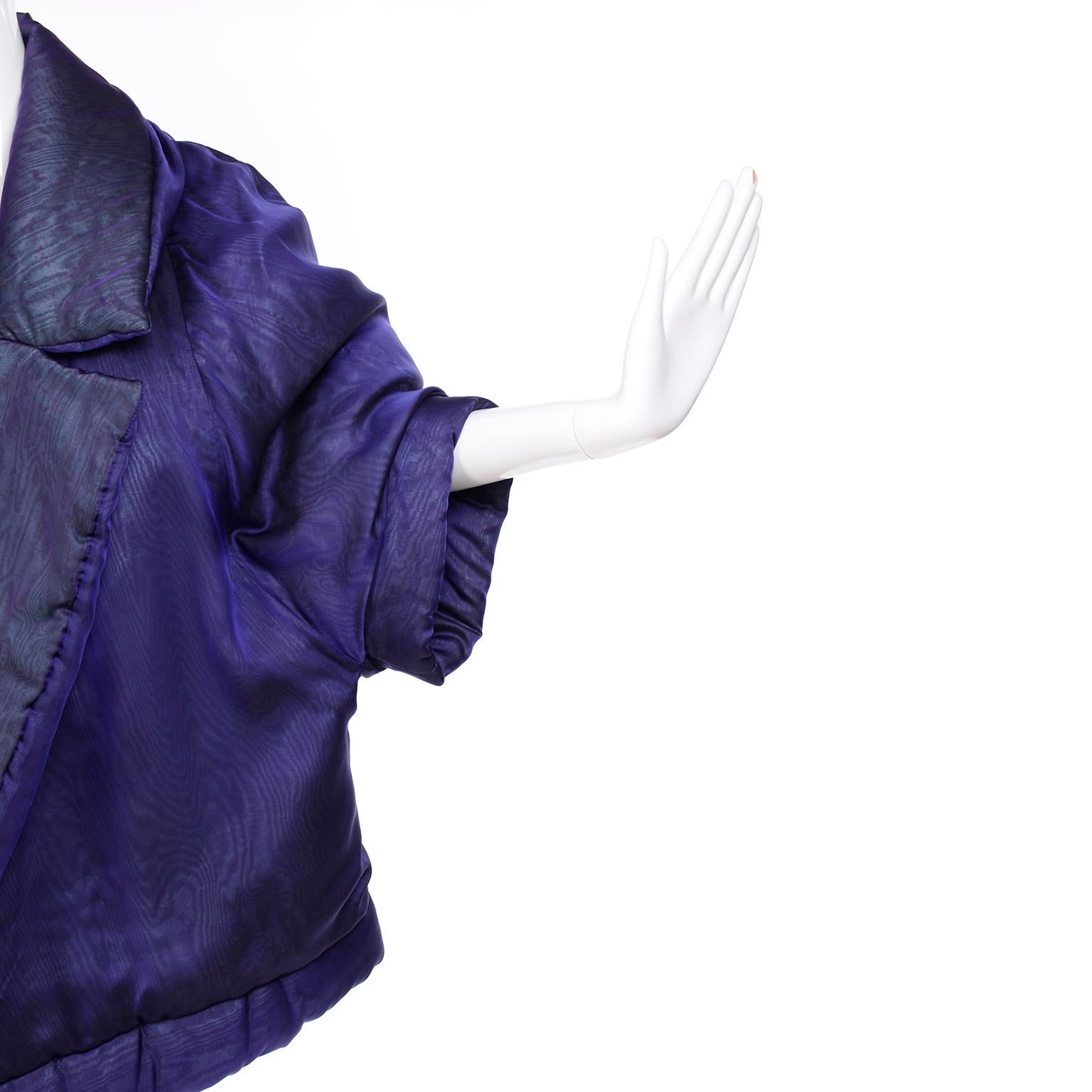 Vintage Gianfranco Ferre Puffer Style Jacket  Purple Silk Coat w Dolman Sleeves For Sale 6