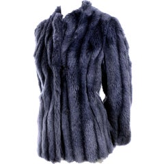 Vintage Jacket in Steel Blue Faux Fur Size 6/8 Winter Coat