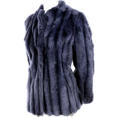 Vintage Jacket in Steel Blue Faux Fur Size 6/8 Winter Coat 