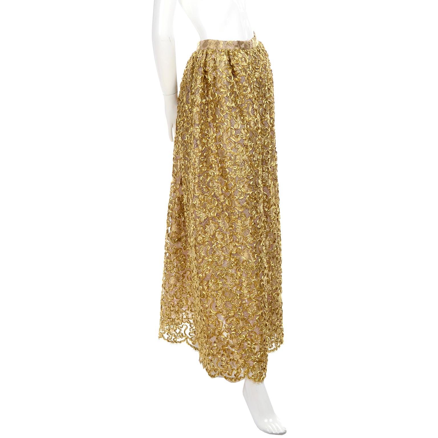 Mary McFadden Couture Evening Skirt in Gold Metallic Lace & Soutache New w/ Tags 1