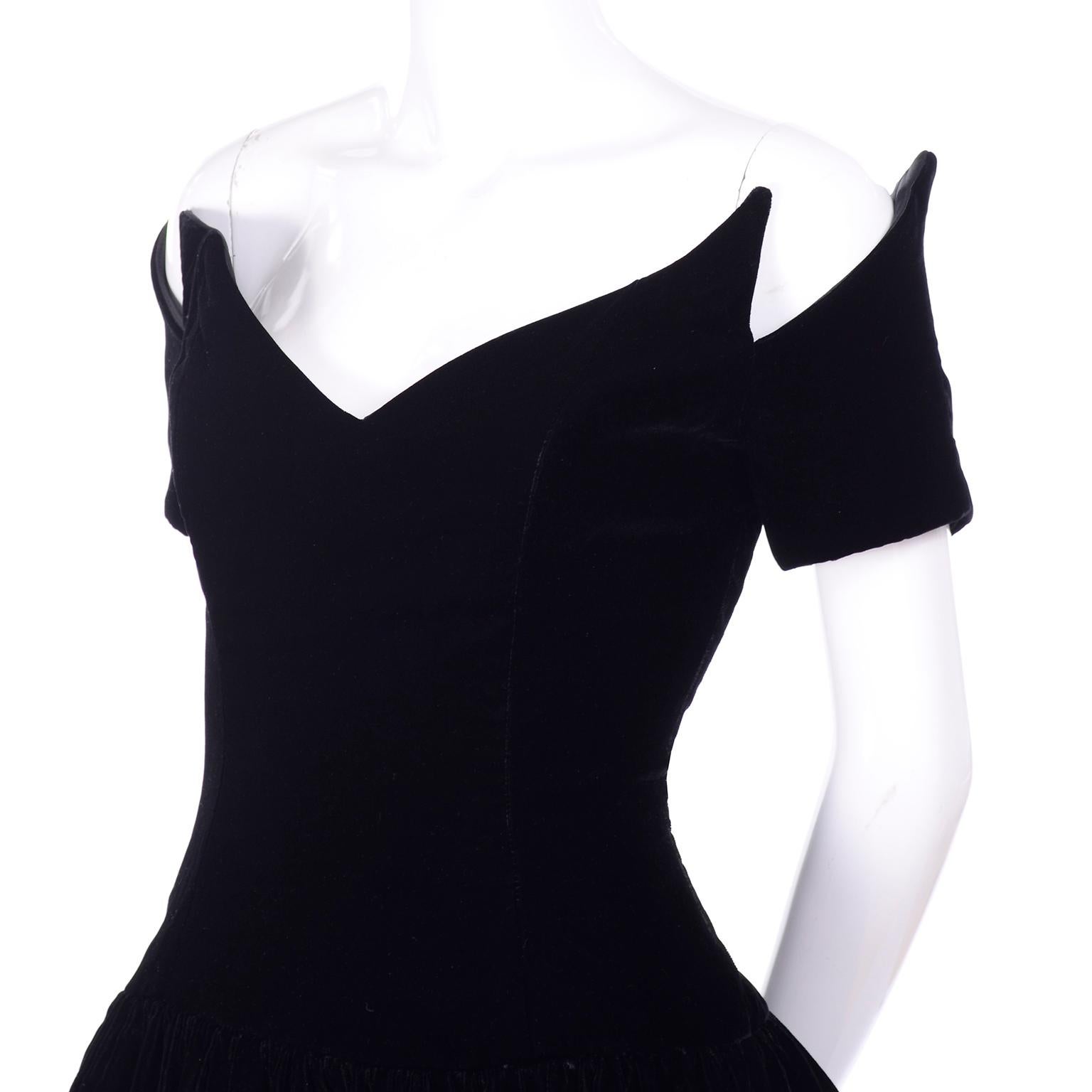 Women's Vintage Christian Dior Dress in Black Velvet & Net W Pouf Skirt & Winged Bust