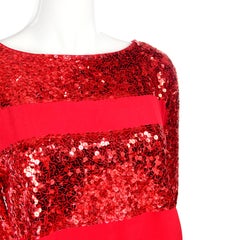 Nina Ricci Vintage Red Silk Evening Festive Holiday Top With Sequins