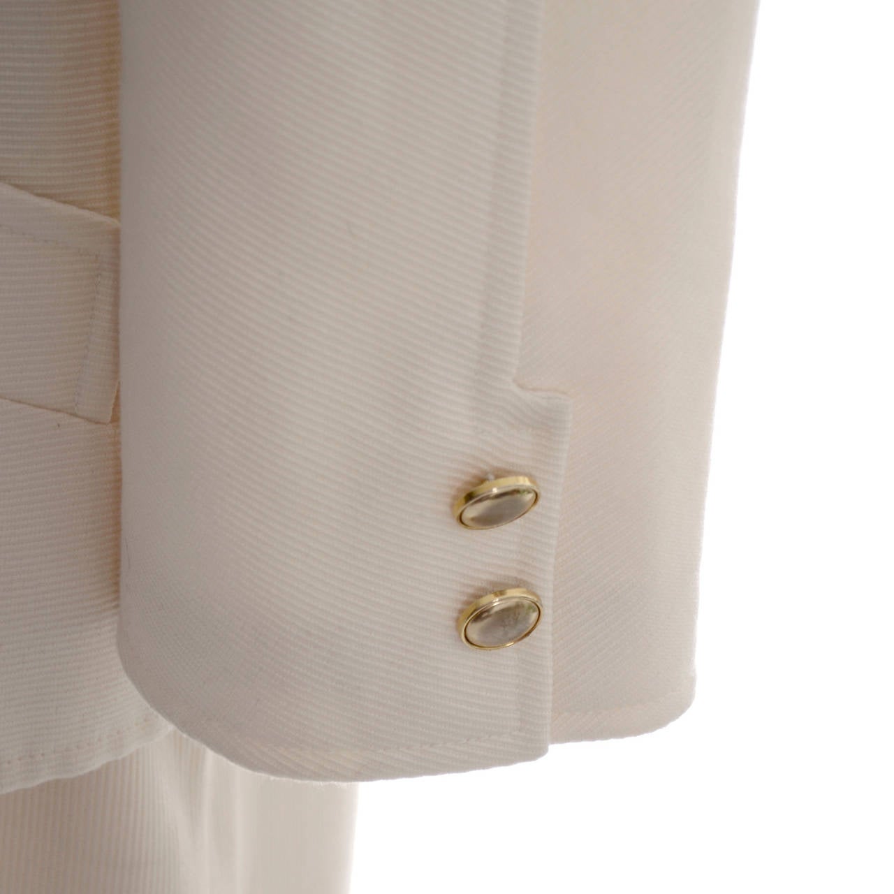 Beige Vintage Valentino Winter White Wool Skirt Suit Black Silk Scarf Gold Buttons 