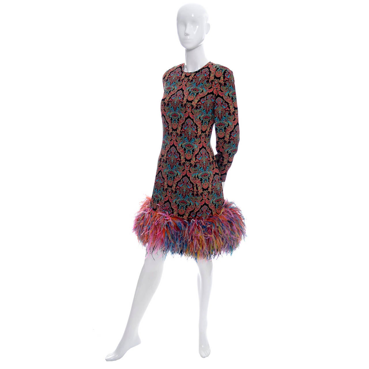 Galanos Designer Vintage Dress Ostrich Feathers 1980s Neiman Marcus In Excellent Condition In Portland, OR