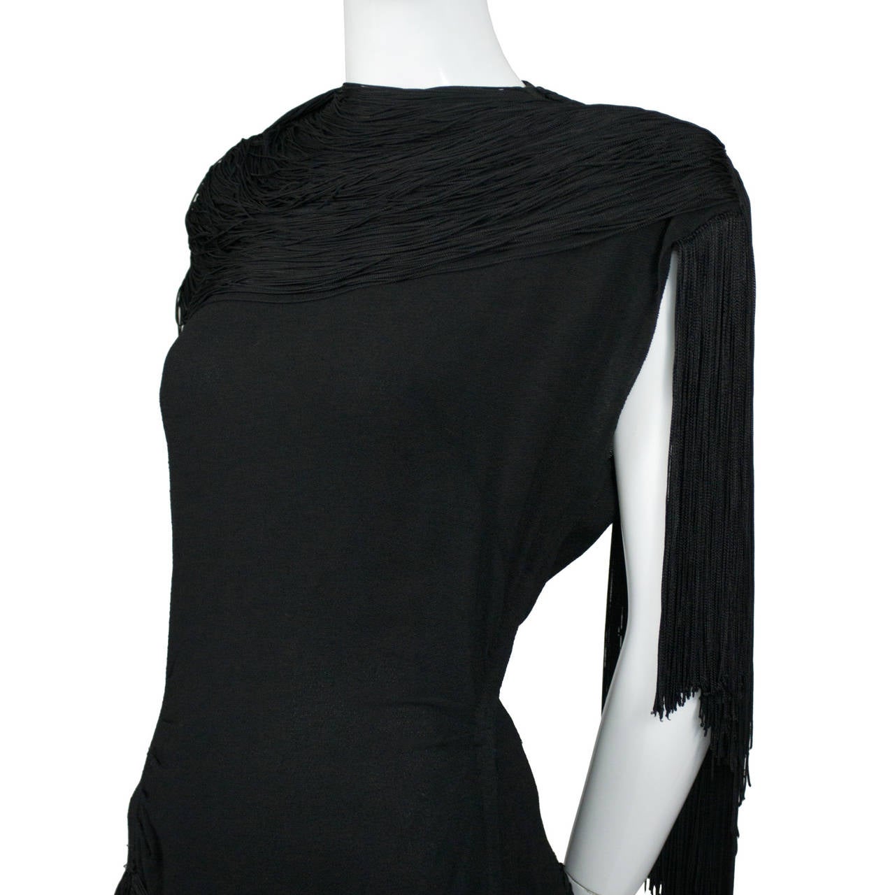 Women's Rare Custom Gilbert Adrian Vintage Dress 1940s Black Fringe Formal Evening Gown