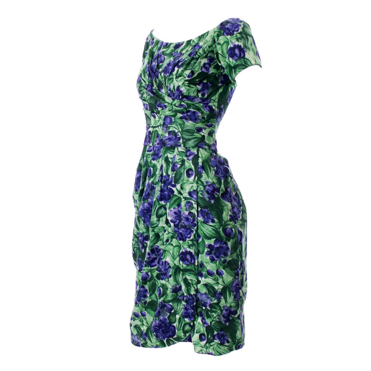 Vintage Ceil Chapman 1950s Dress in Purple Green Floral Silk Print For ...