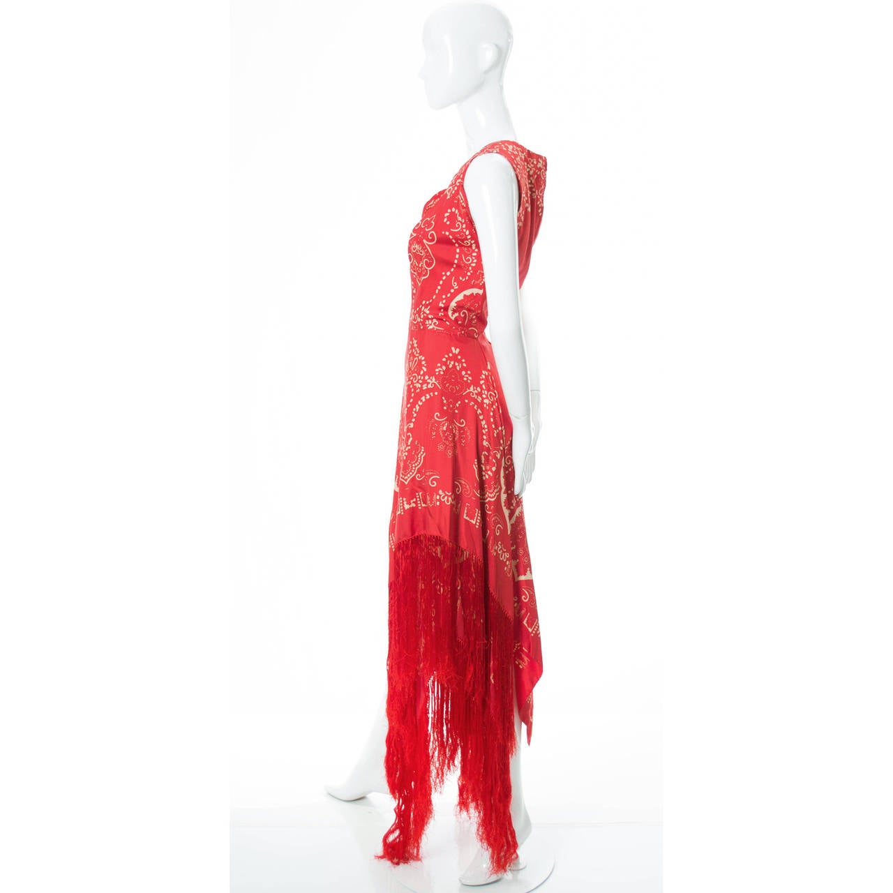 1970s Rare Pauline Trigere Vintage Dress Red Silk Exotic Fringe Signed  In Excellent Condition In Portland, OR