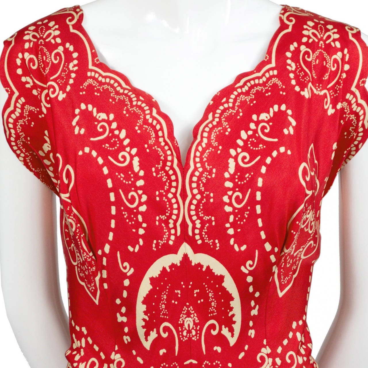 1970s Rare Pauline Trigere Vintage Dress Red Silk Exotic Fringe Signed  2