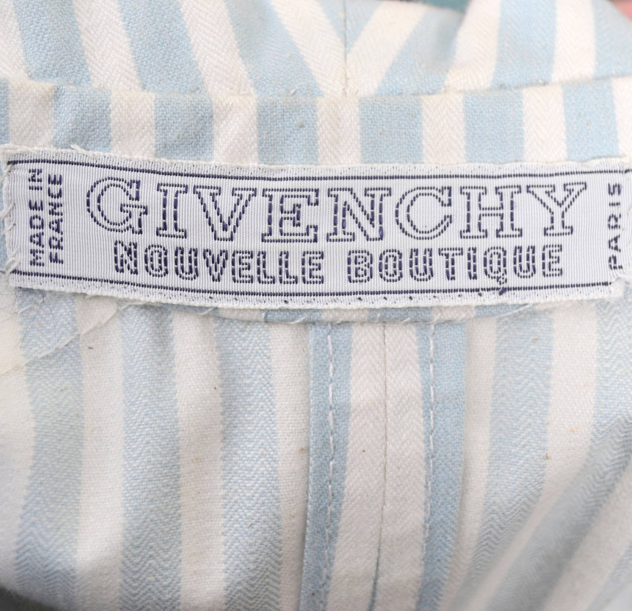 Givenchy Nouvelle Boutique 1970s Blue Vintage Dress and Striped Coat Outfit 5