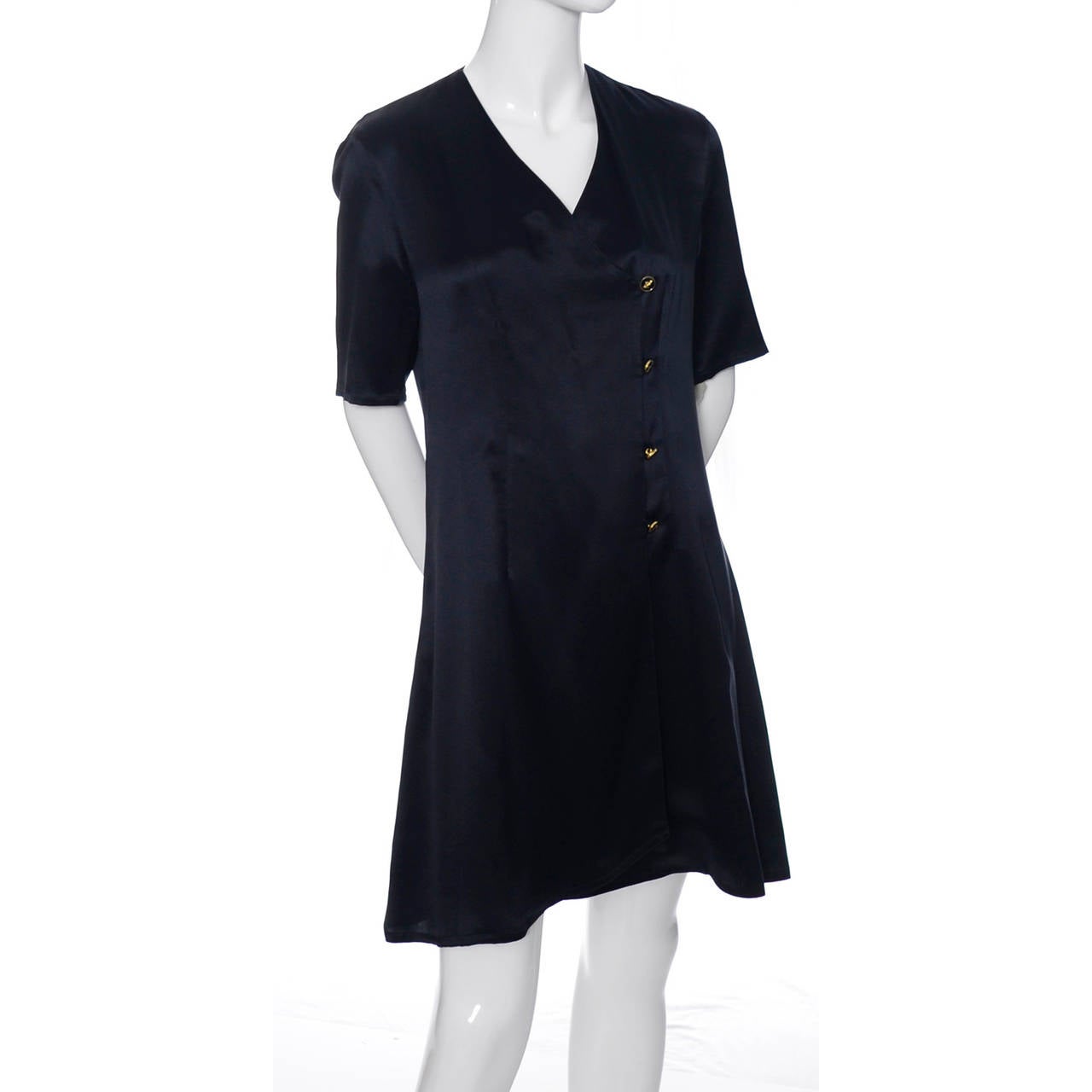 New Salvatore Ferragamo Vintage Silk Minimalist Dress With Shoe Buttons ...