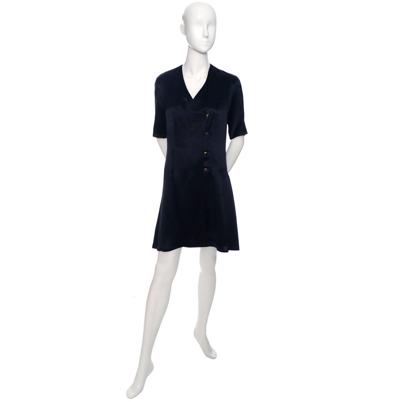 Black New Salvatore Ferragamo Vintage Silk Minimalist Dress With Shoe Buttons With Tag