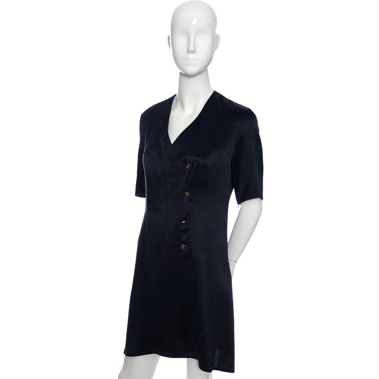 New Salvatore Ferragamo Vintage Silk Minimalist Dress With Shoe Buttons With Tag In New Condition In Portland, OR