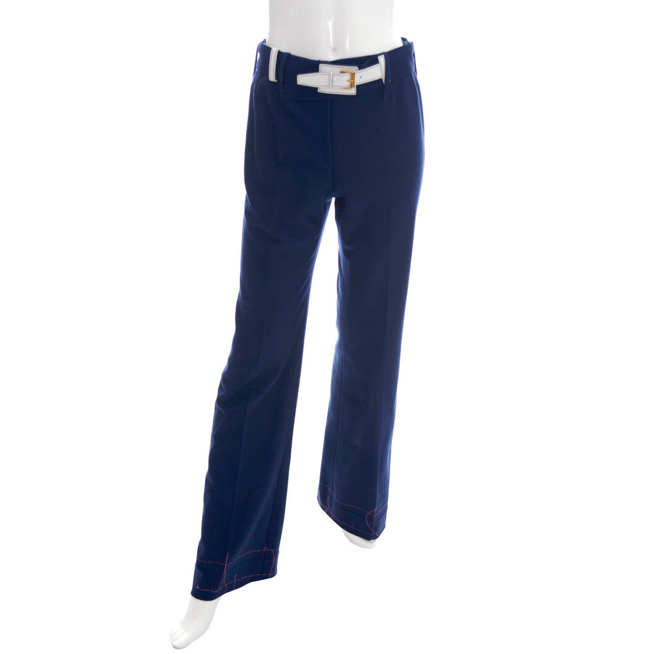 Women's 1970s Blue Vintage Hermes Pants Never Worn White Belt Bonwit Teller