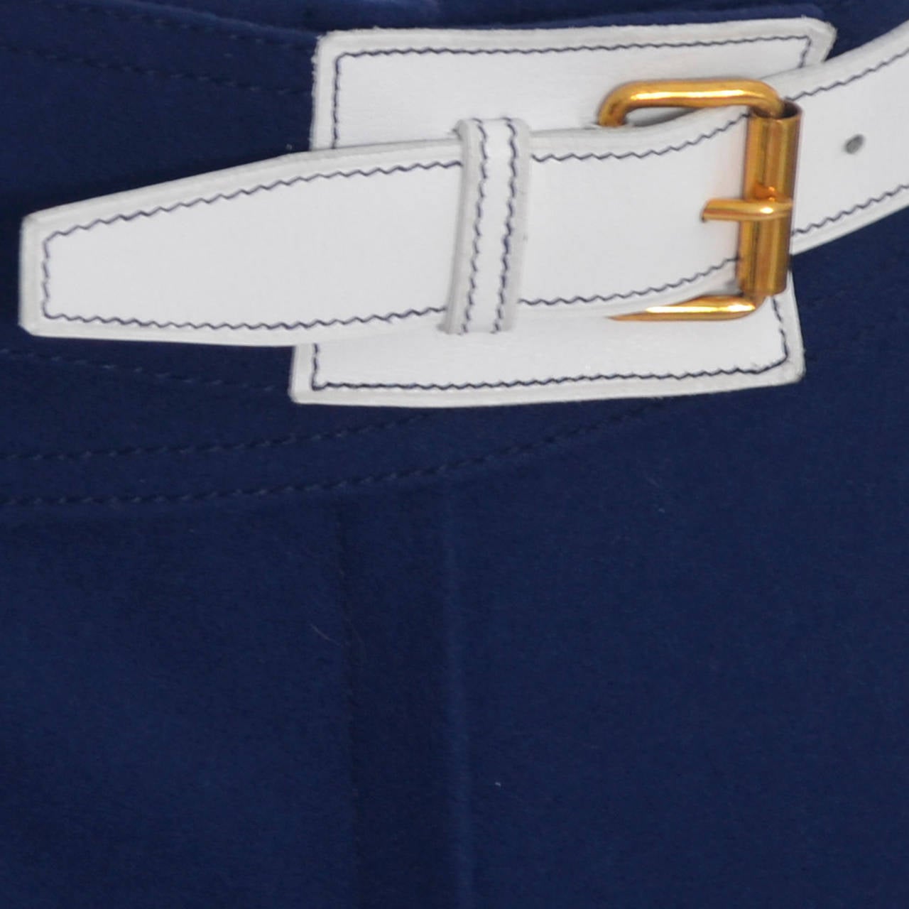 1970s Blue Vintage Hermes Pants Never Worn White Belt Bonwit Teller 2