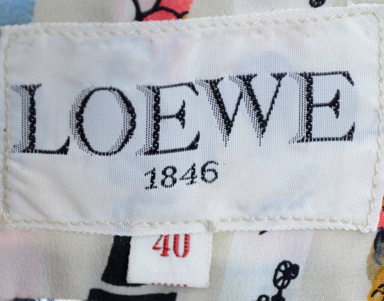 1970s Vintage Dress Loewe Spain Novelty Print Silk Doll Faces Drop Waist 5