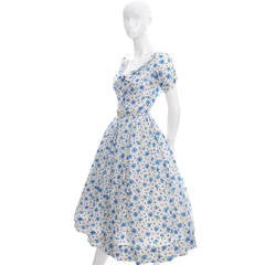 Blue Floral Silk Mollie Parnis Vintage Dress Linen Jacket 1950s