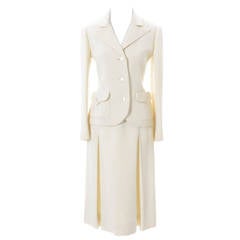 Rare Vintage Valentino Hiver Blazer Blanc Veste Jupe Costume Fin des années 1960 Italie