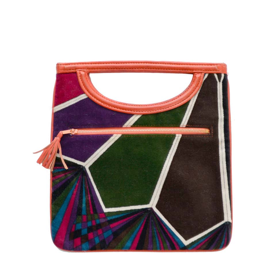 1960s Rare Emilio Pucci Jana Vintage Velvet Handbag Mod Geometric OpArt ...