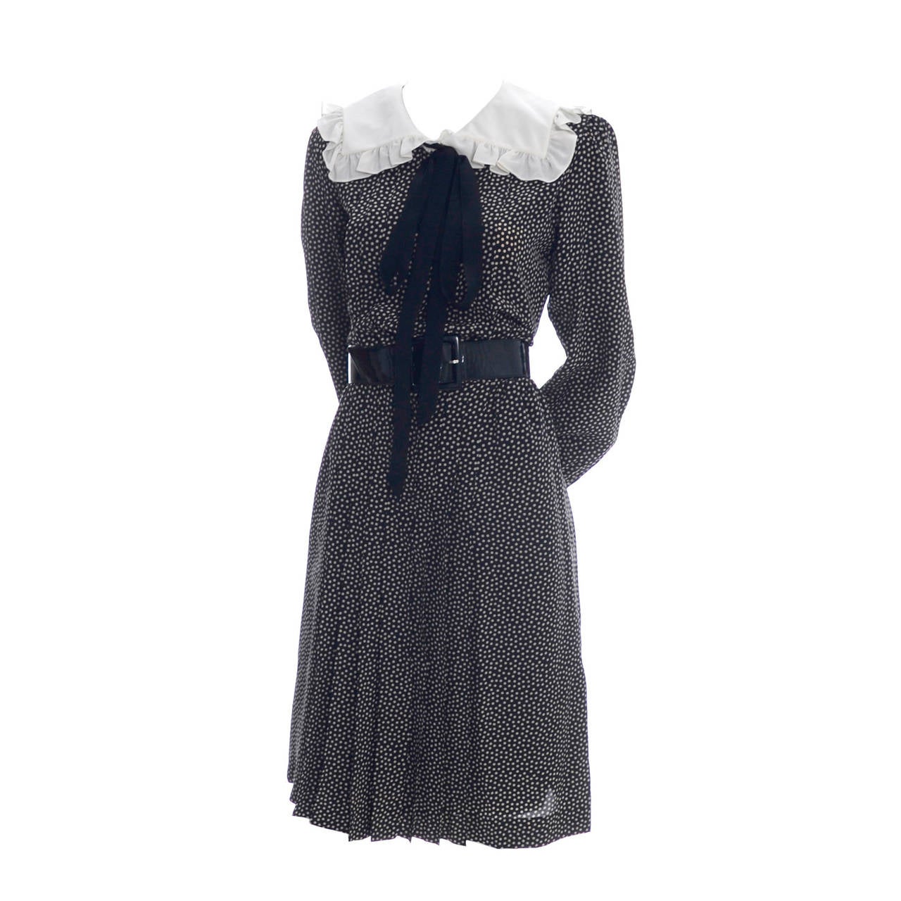 1970s Yves Saint Laurent Rive Gauche YSL Vintage Dress Silk Polka Dots Bow