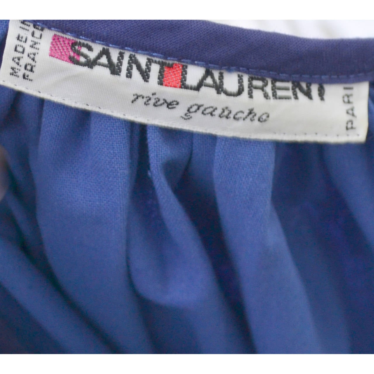 YSL 1970s Vintage Yves Saint Laurent Peasant Dress in Blue Cotton W/ Pockets 1