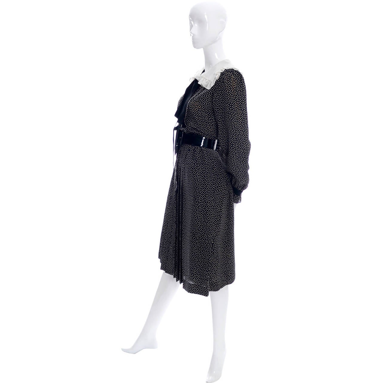 1970s Yves Saint Laurent Rive Gauche YSL Vintage Dress Silk Polka Dots Bow In Excellent Condition In Portland, OR