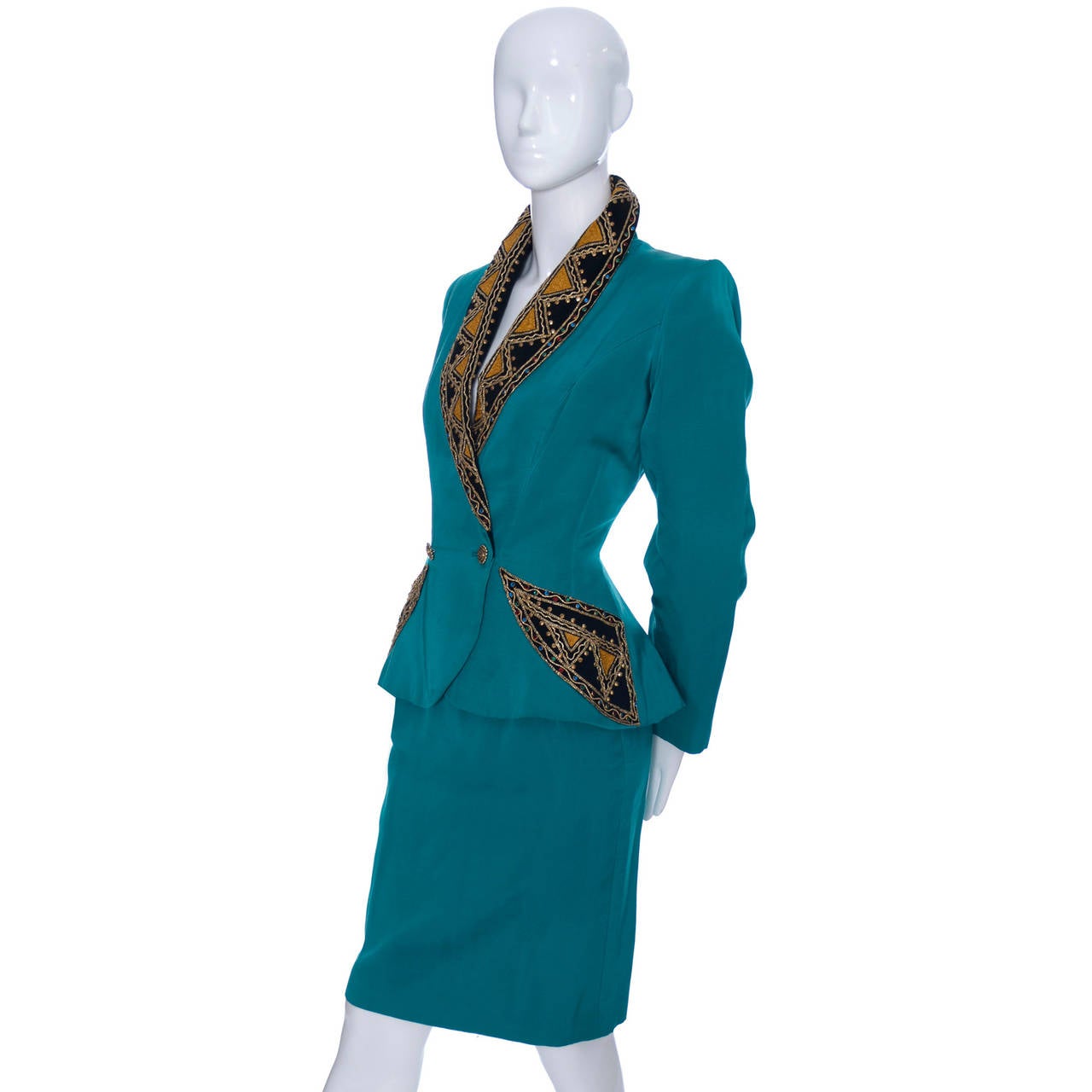 1980s Bob Mackie Vintage Metallic Embroidery Skirt Suit w/ Rhinestones