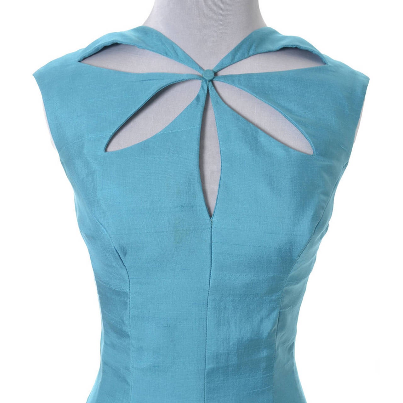 Women's Blue Silk Vintage Estevez Designer Dress Keyhole 1960s