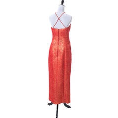 Norman Hartnell London Vintage Red Gold Dress Formal Evening Gown