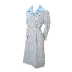 Givenchy Nouvelle Boutique 1970s Blue Vintage Dress and Striped Coat Outfit