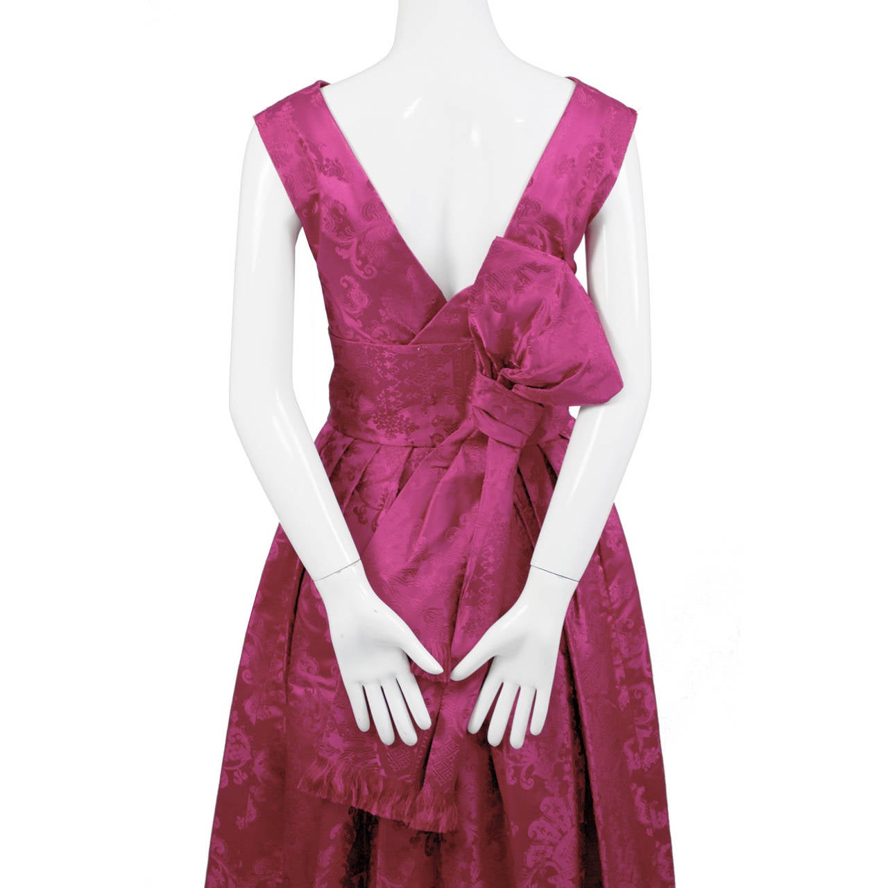 Women's 1950s Paris Vintage Dress Pink Satin Jacquard Formal Evening Gown