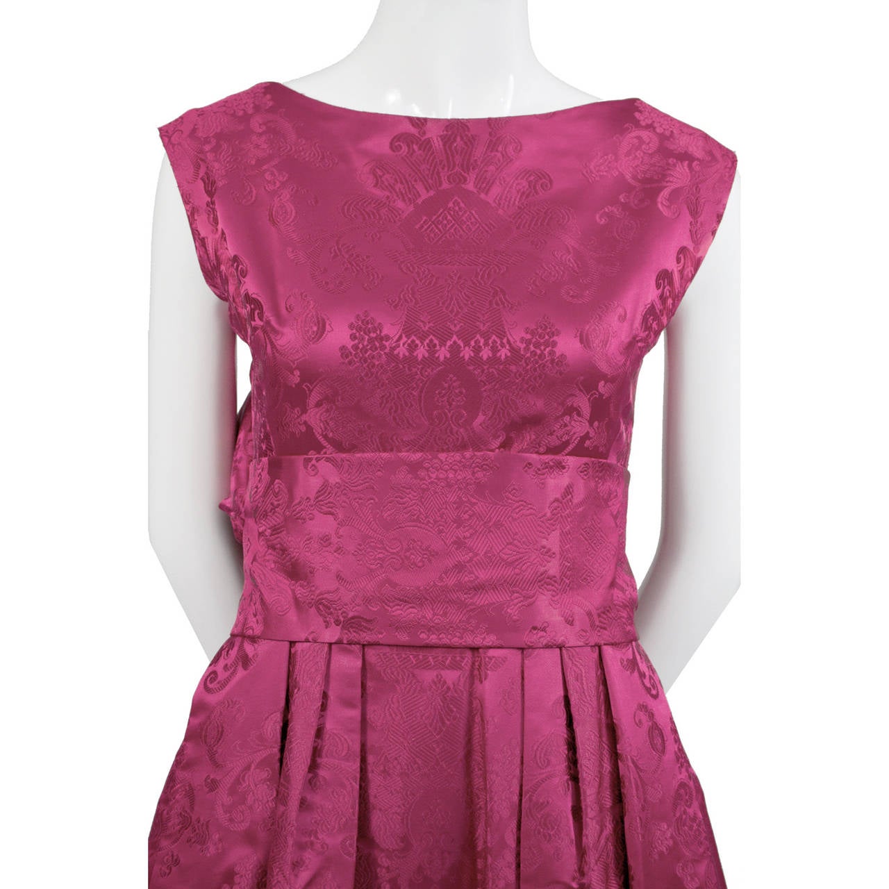 1950s Paris Vintage Dress Pink Satin Jacquard Formal Evening Gown 1