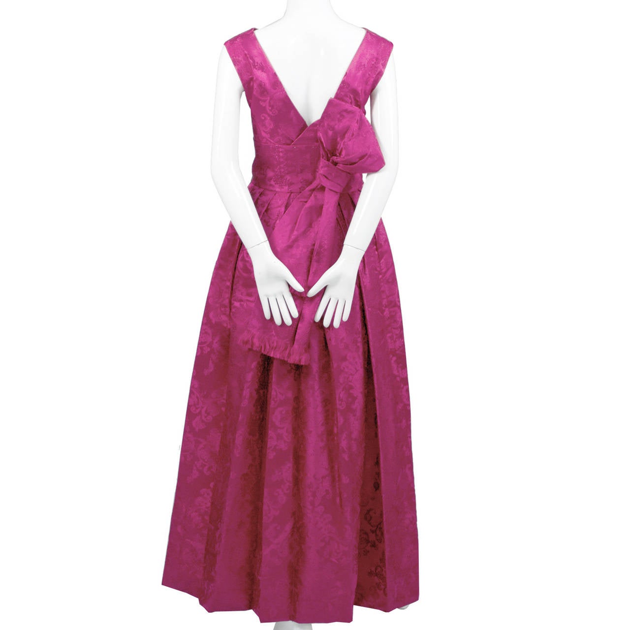 1950s Paris Vintage Dress Pink Satin Jacquard Formal Evening Gown 2