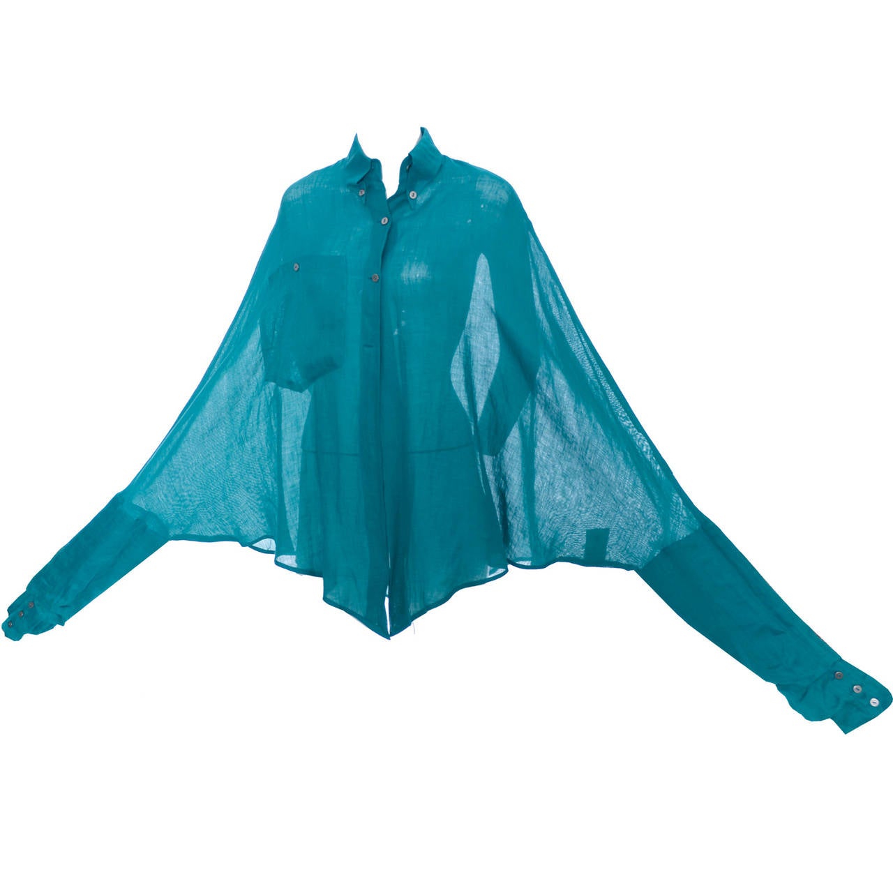 1980s Claude Montana Paris Vintage Blouse Linen Top Shirt Batwing Sleeves Italy 1