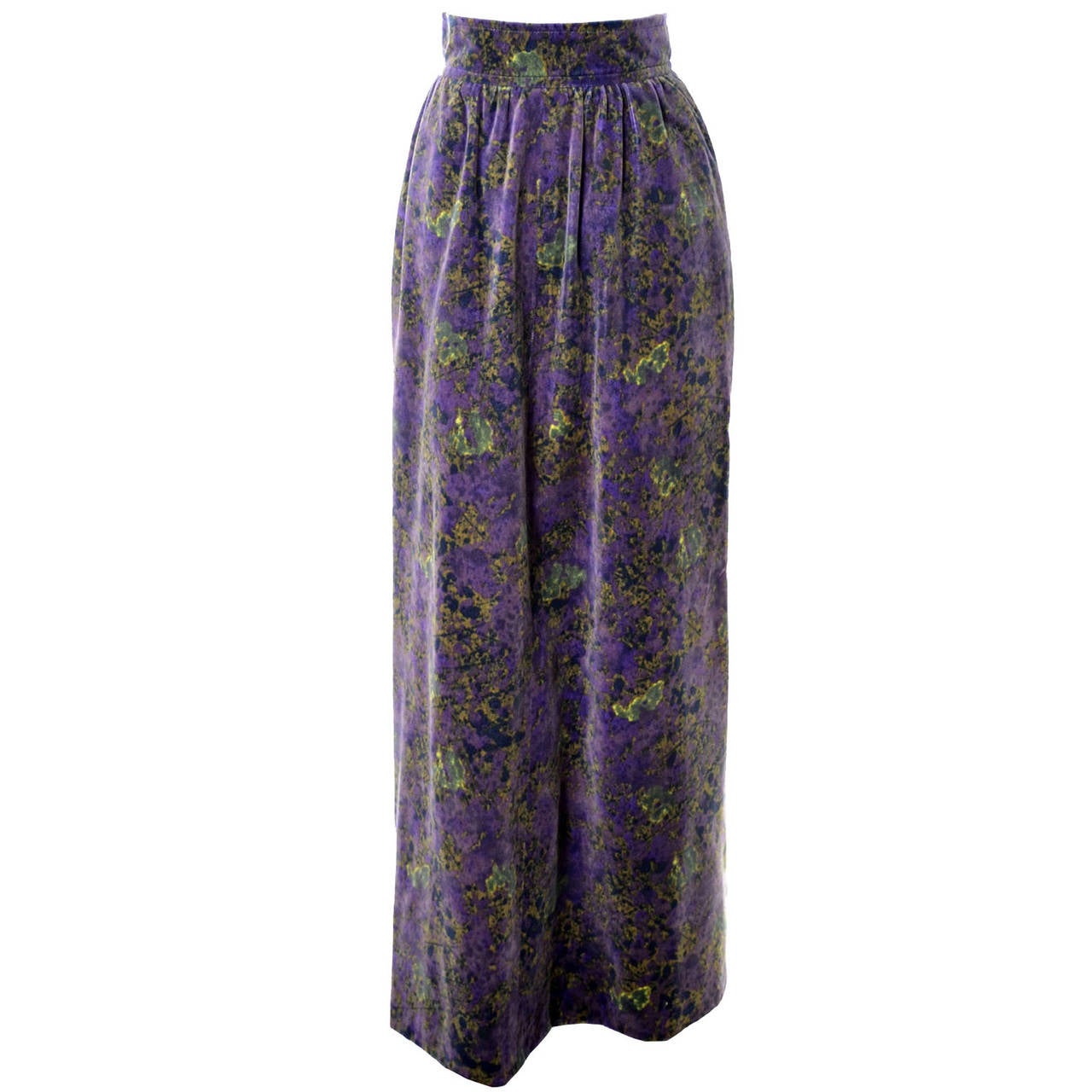 1970s Givenchy Vintage Skirt in Floral Velvet With Purple Peasant Top Blouse In Excellent Condition In Portland, OR