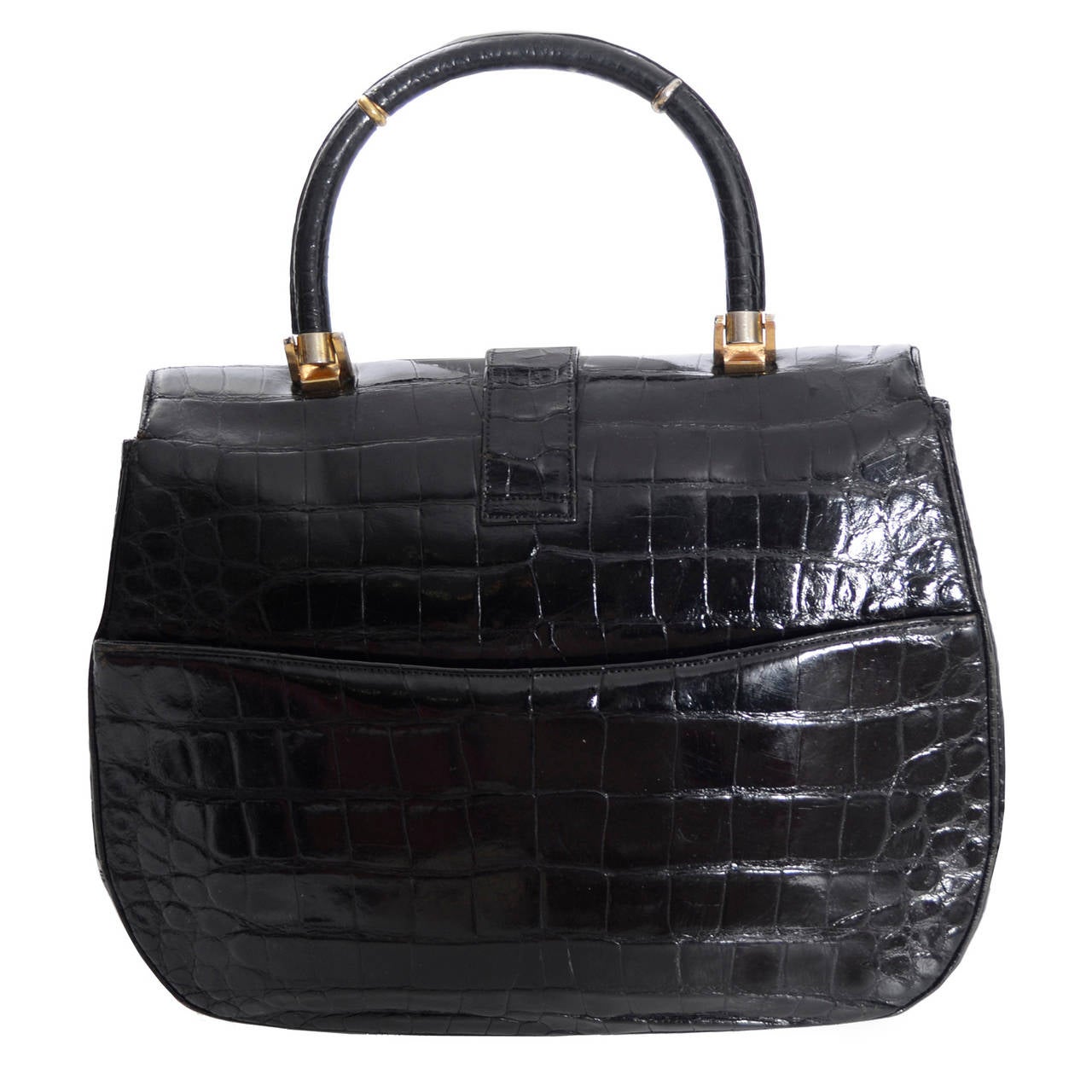 Gorgeous Lucille de Paris vintage alligator handbag with alligator skin covered handle and slide front closure. Made in the US, this bag measures 12