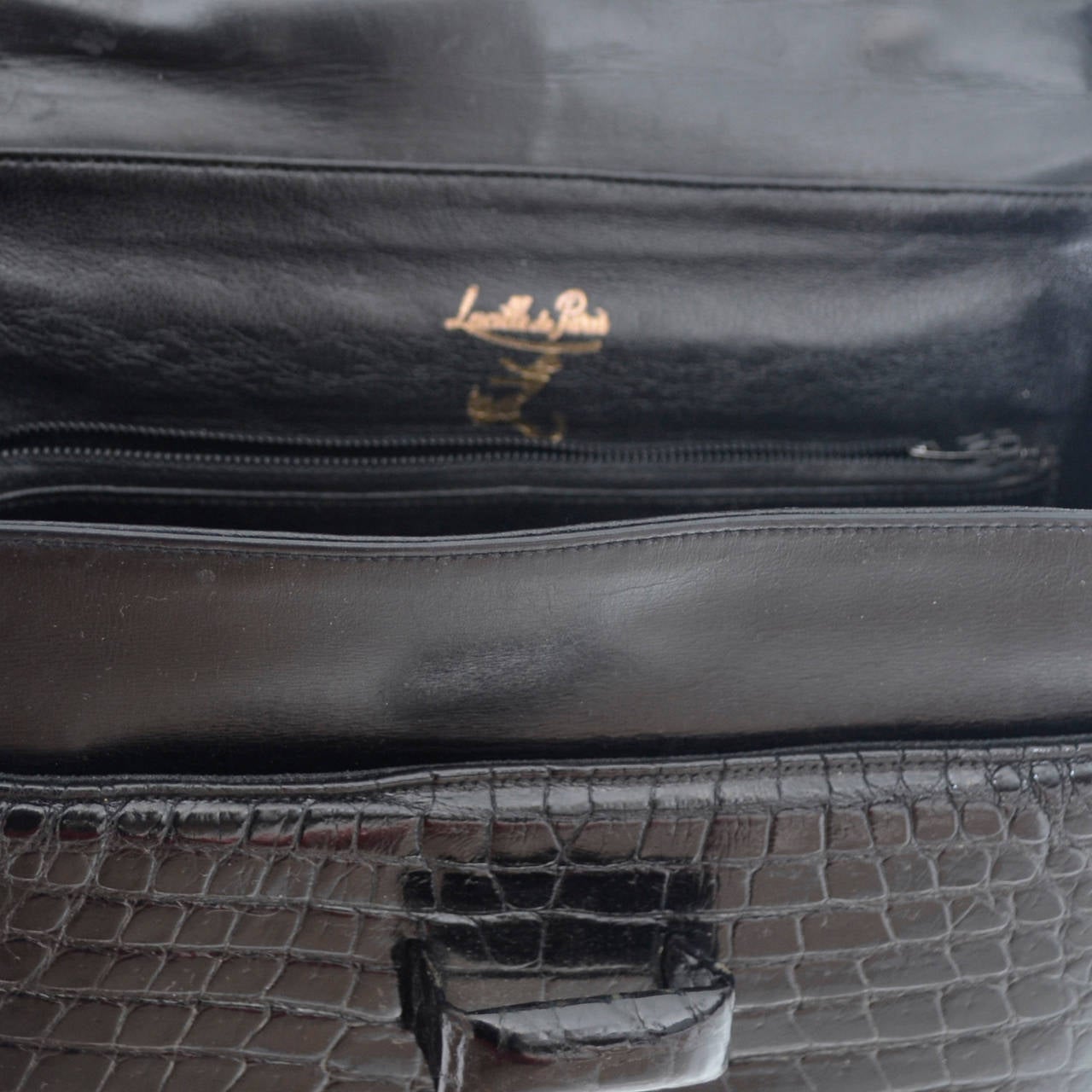Lucille de Paris Rare Vintage Alligator Handbag Satchel 1950s Black 2