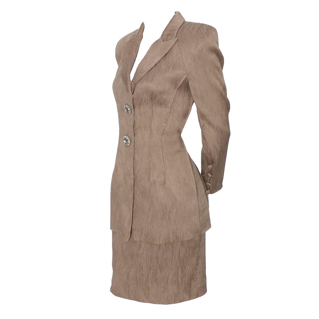 Badgley Mischka Vintage Evening Silk Skirt Suit Rhinestone Buttons Size 4