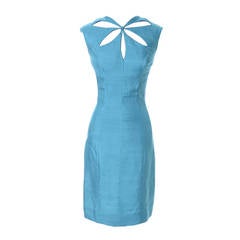 Blue Silk Vintage Estevez Designer Dress Keyhole 1960s