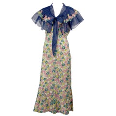 Rare 1930s Vintage Chanel Adaptation Dress Floral Velvet Applique Silk Organza