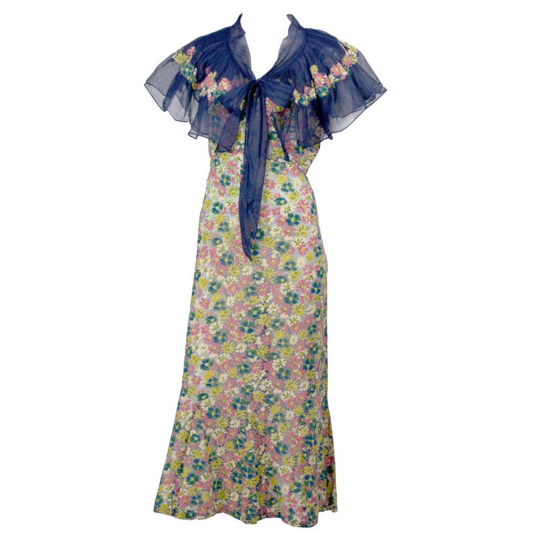 Rare 1930s Vintage Chanel Adaptation Dress Floral Velvet Applique Silk  Organza For Sale at 1stDibs